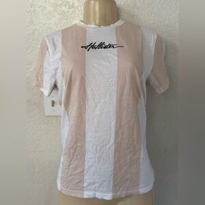 Hollister White Cotton T-Shirt stripe classy stretchy casual basic tee